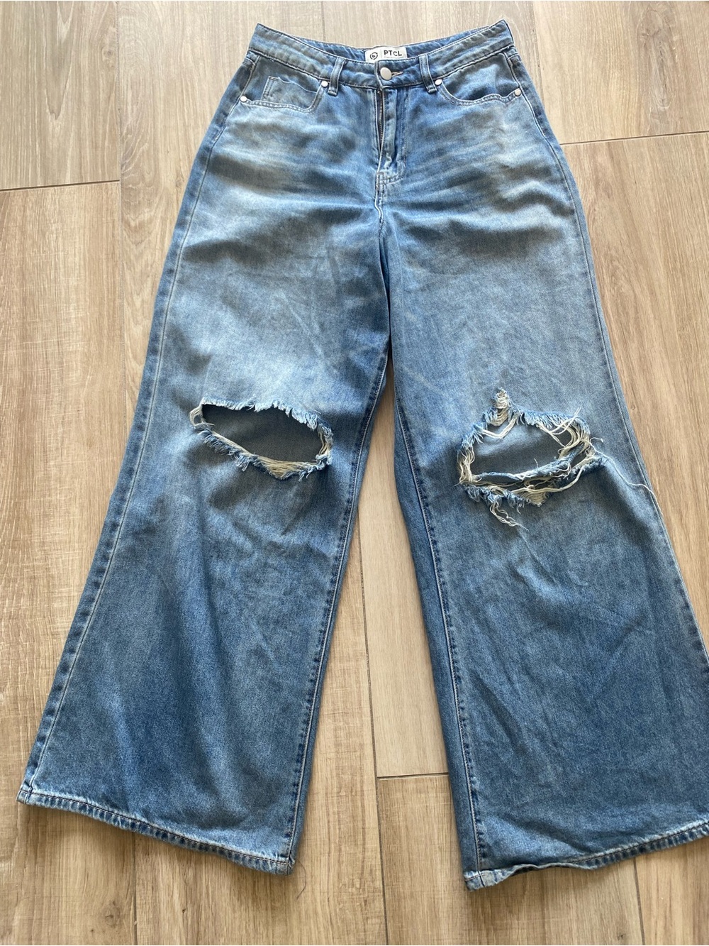 PTCL Wide-Leg Distressed Women's Jeans - Blue Size 26